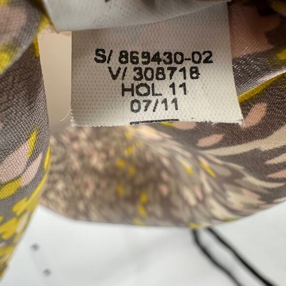 Gap Blouse Printed Ruffle V-neck WMNS S Gray/Pink/Yellow Sleeveless Geo Pattern - Picture 7 of 9